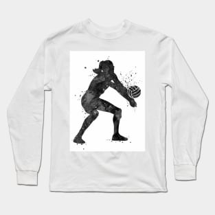 Girl Volleyball Player Black and White Sport Gift Long Sleeve T-Shirt